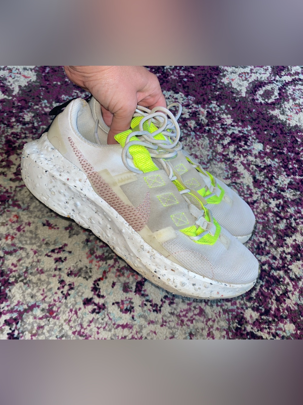 Nike Women's White Sneakers with Neon Yellow Accents